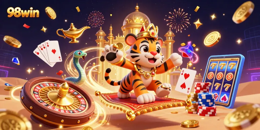 Experience thrilling gameplay with 98win's vibrant casino adventure featuring dynamic characters.
