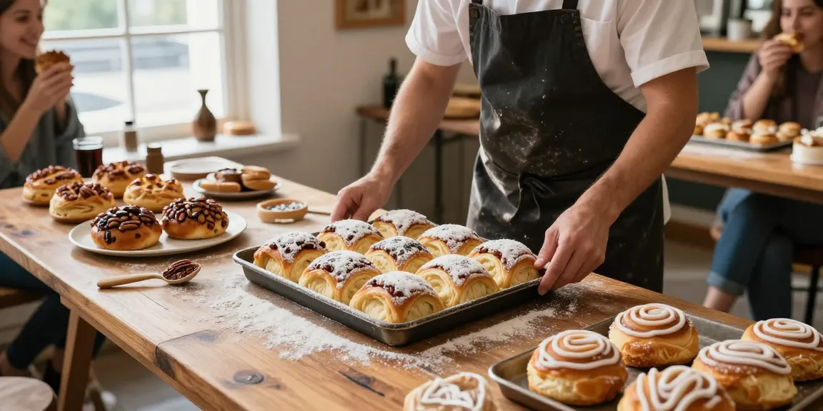 Delicious sticky buns Calgary fresh out of the oven, showcasing a variety of delectable flavors in a warm bakery.