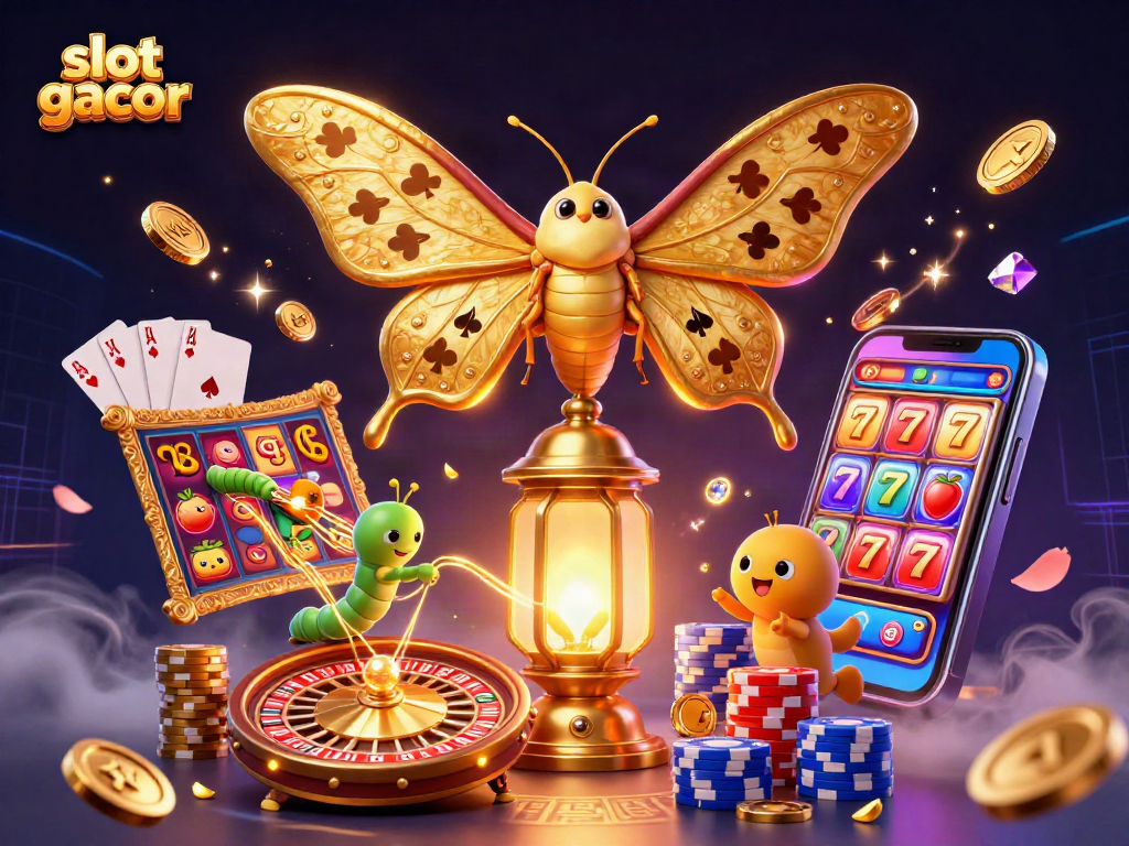 Spin the reels in "slot gacor" with a vibrant 3D casino illustration showcasing golden coins and dynamic gaming elements.