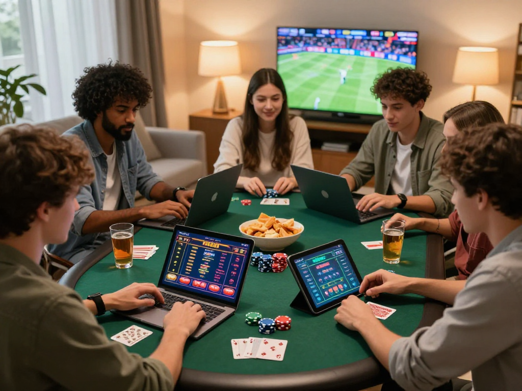 Engaged friends gambling online in Canada, showcasing excitement and fun.